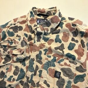 Carhartt Mens Large Duck Camo Relaxed Fit Sleeve Button Down Shirt TW5585-M
